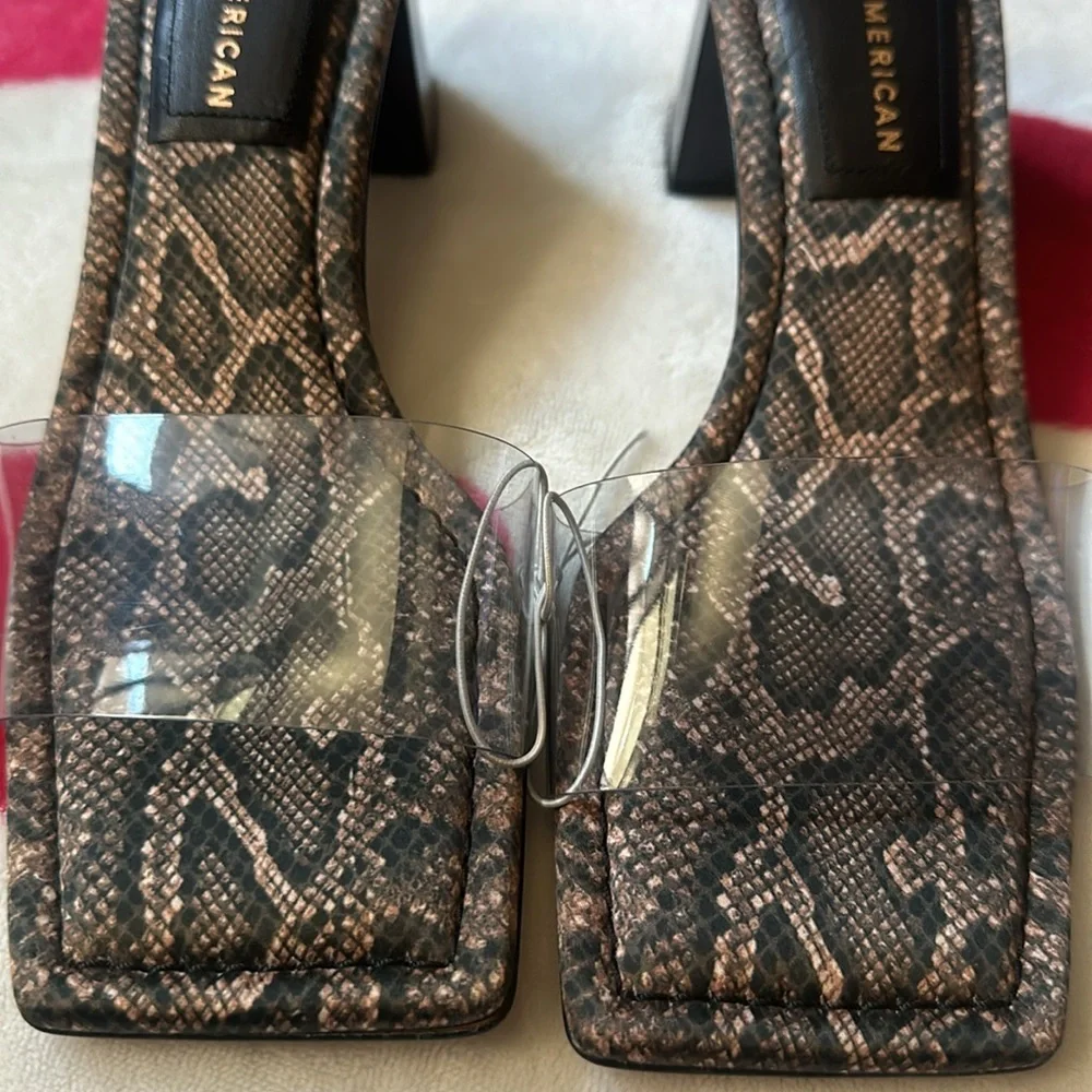 Good American Block Heel Slide Sandal Desert Snake Size 6.5